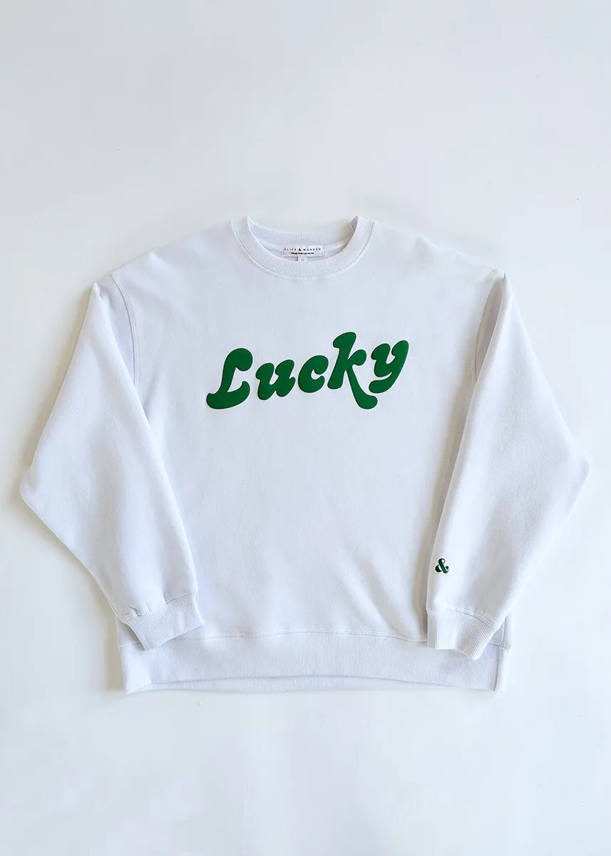 Cold Weather Casual Cozy Lucky Oversized Sweatshirt - White