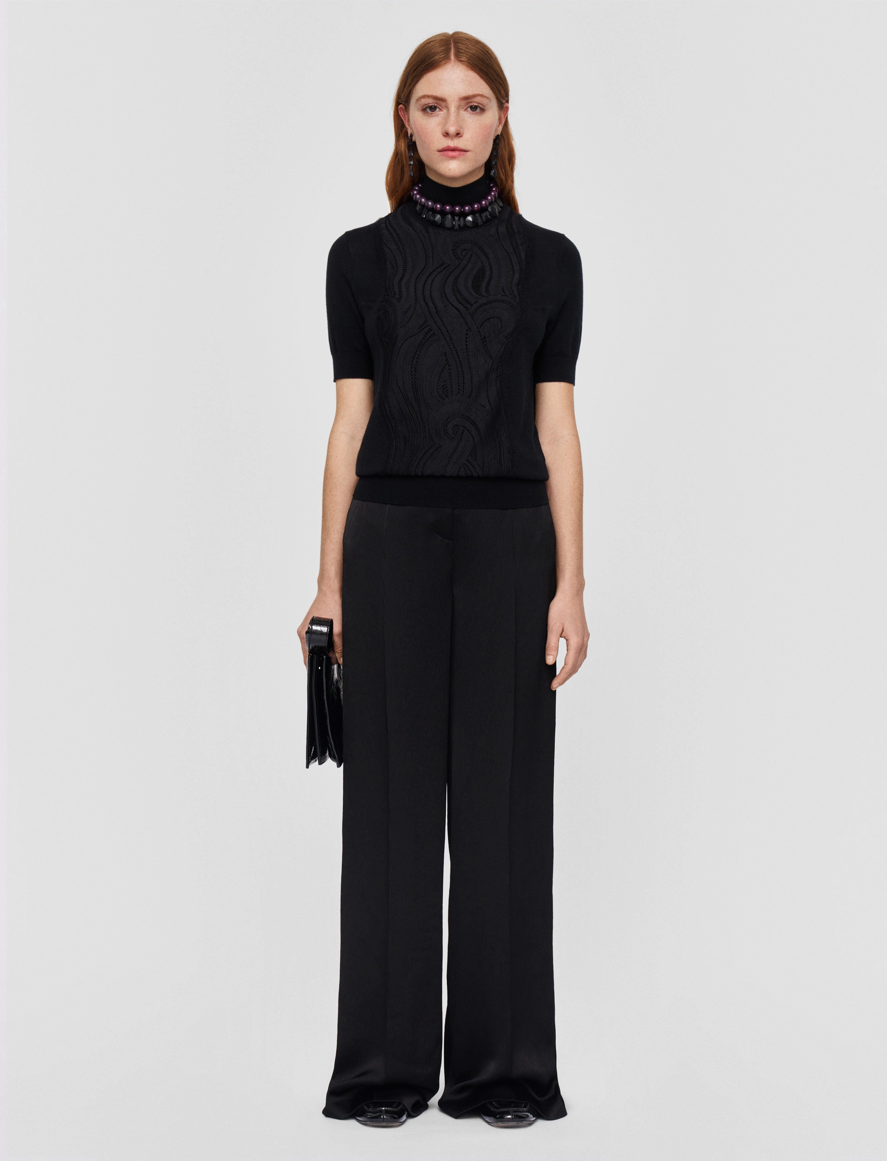 Lace Knit Mock Neck Top Stretch Flexibility Compact Style