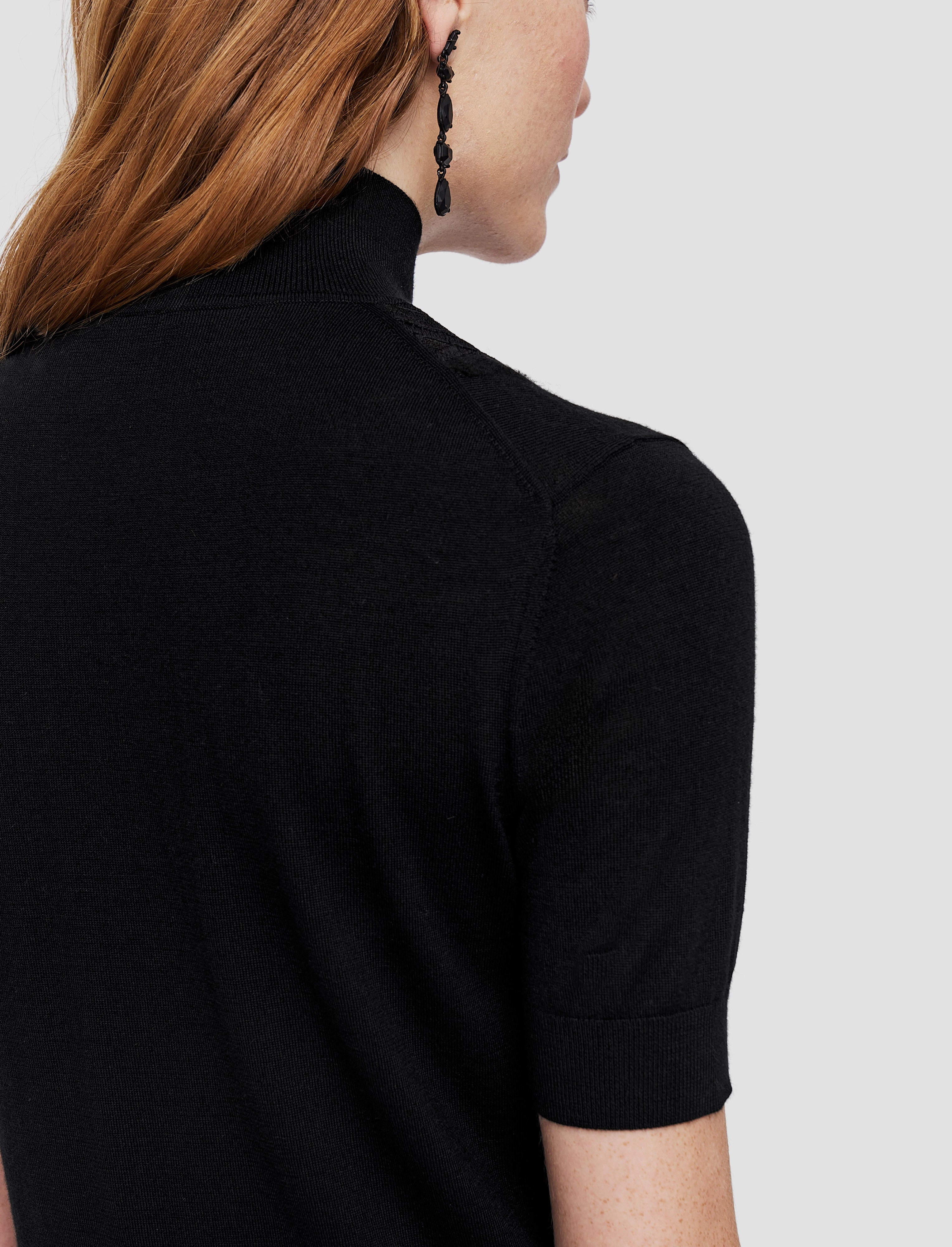 Lace Knit Mock Neck Top Ribbed Knit