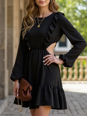 Lace-up lace leaf hem splice bare-waist dress All Day Simple yet sophisticated gown