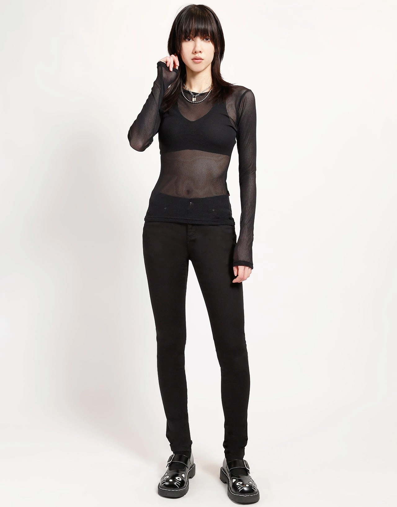 Reflective Trims LADIES LONG SLEEVE FISHNET BLACK