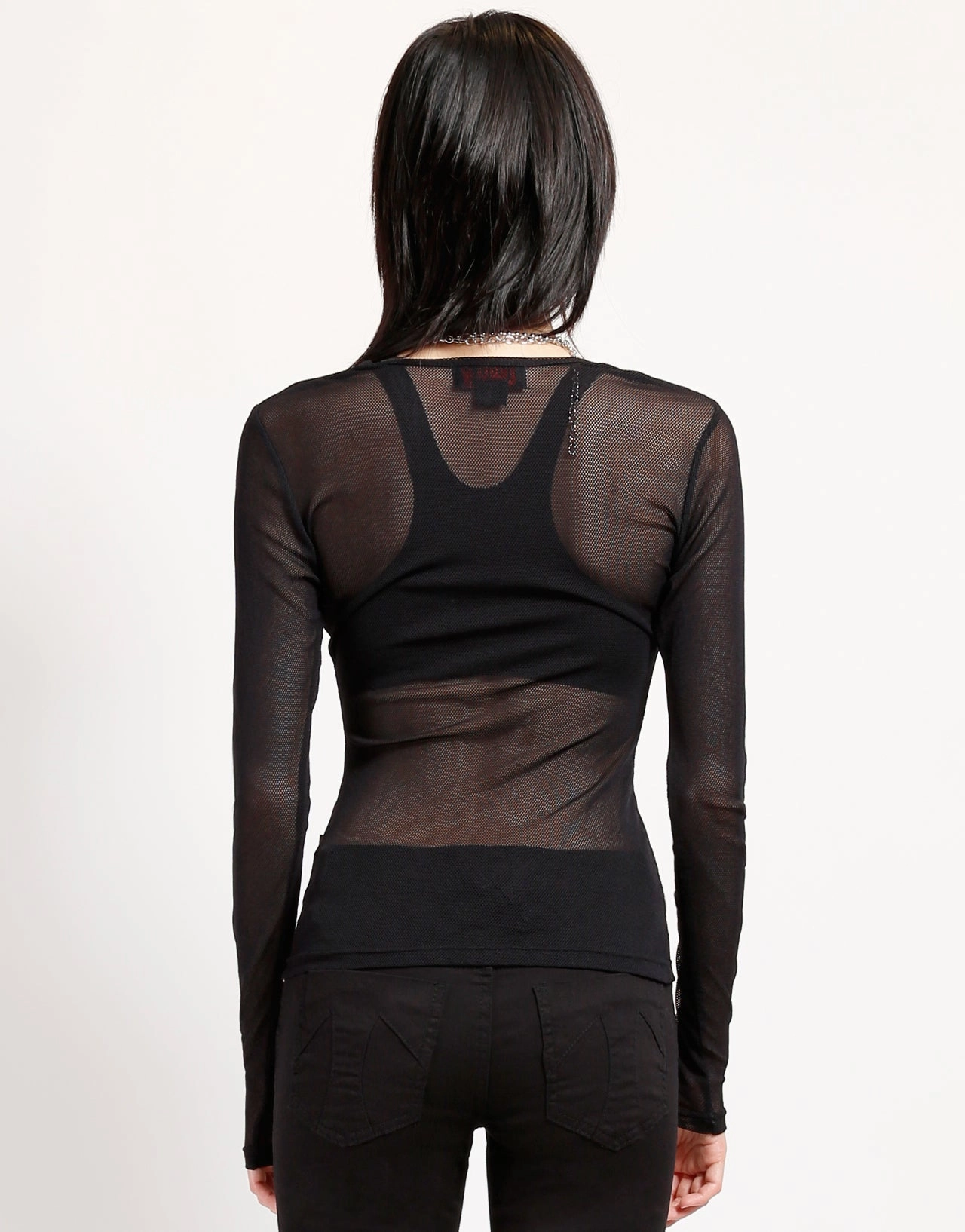 LADIES LONG SLEEVE FISHNET BLACK Cozy Sweater