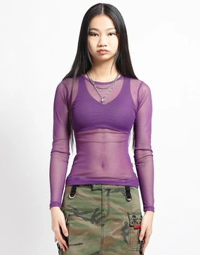 EcoDyeProcess Oversized Fit LADIES LONG SLEEVE FISHNET PURPLE