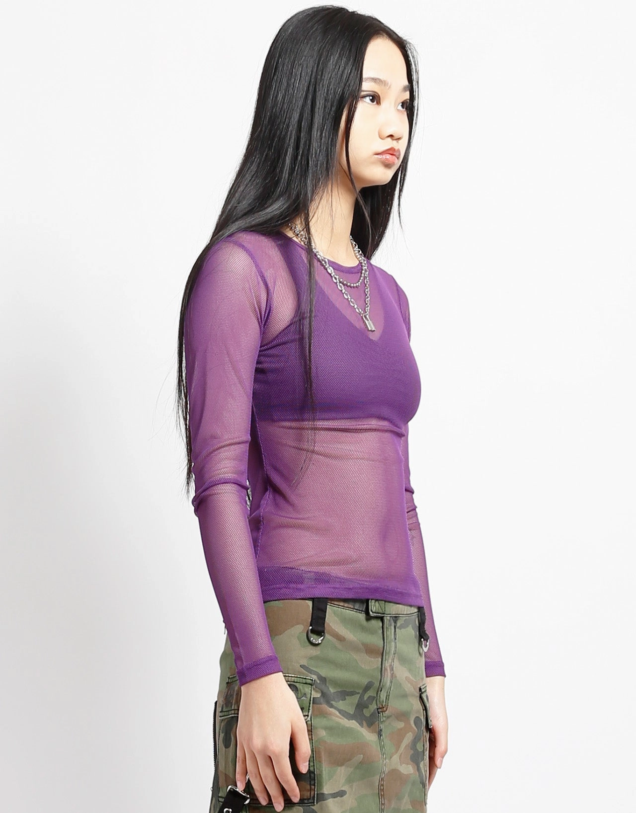 LADIES LONG SLEEVE FISHNET PURPLE ZeroWaste Pattern Antistatic