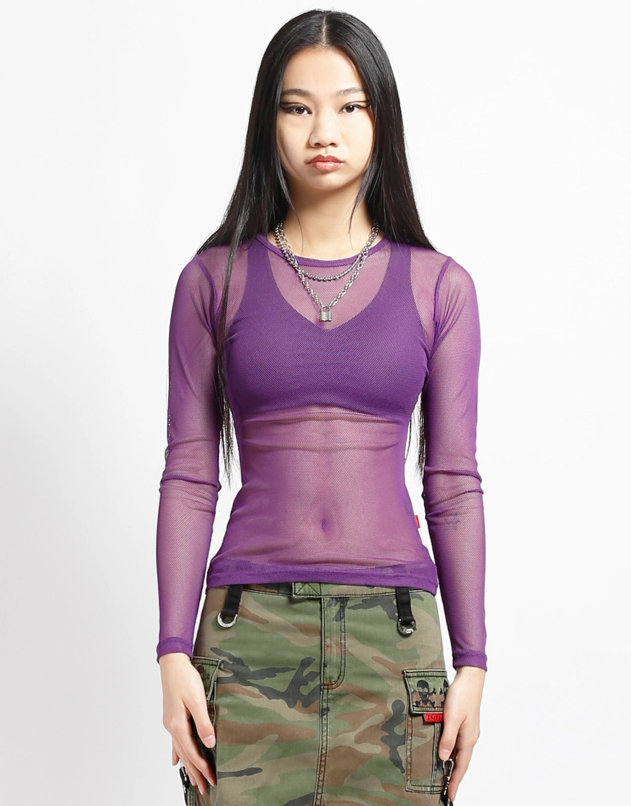 EcoDyeProcess Oversized Fit LADIES LONG SLEEVE FISHNET PURPLE