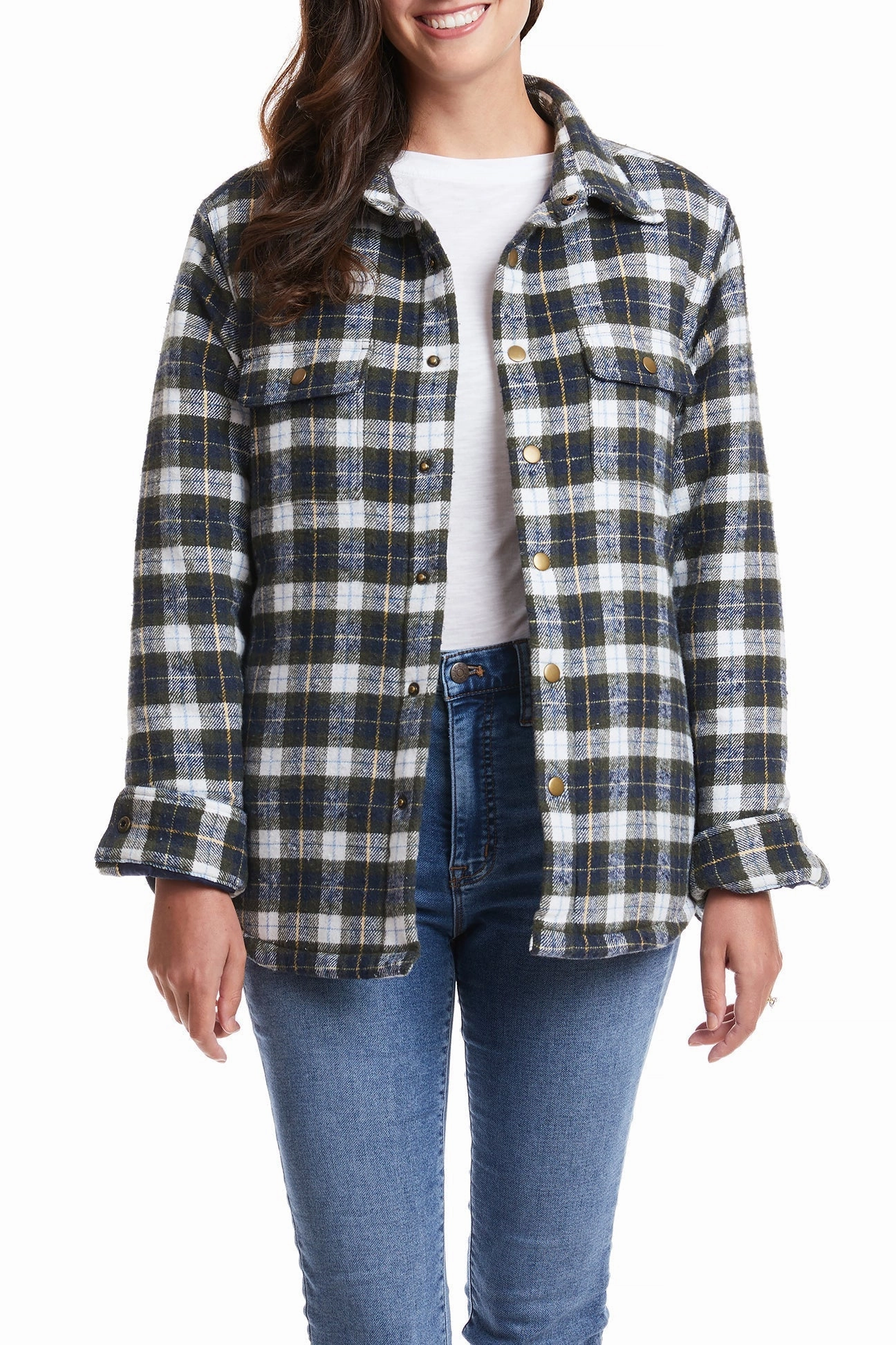 Convertible Cuff System Primaloft Insulation Ladies Shacket Nantucket Flannel Windowpane