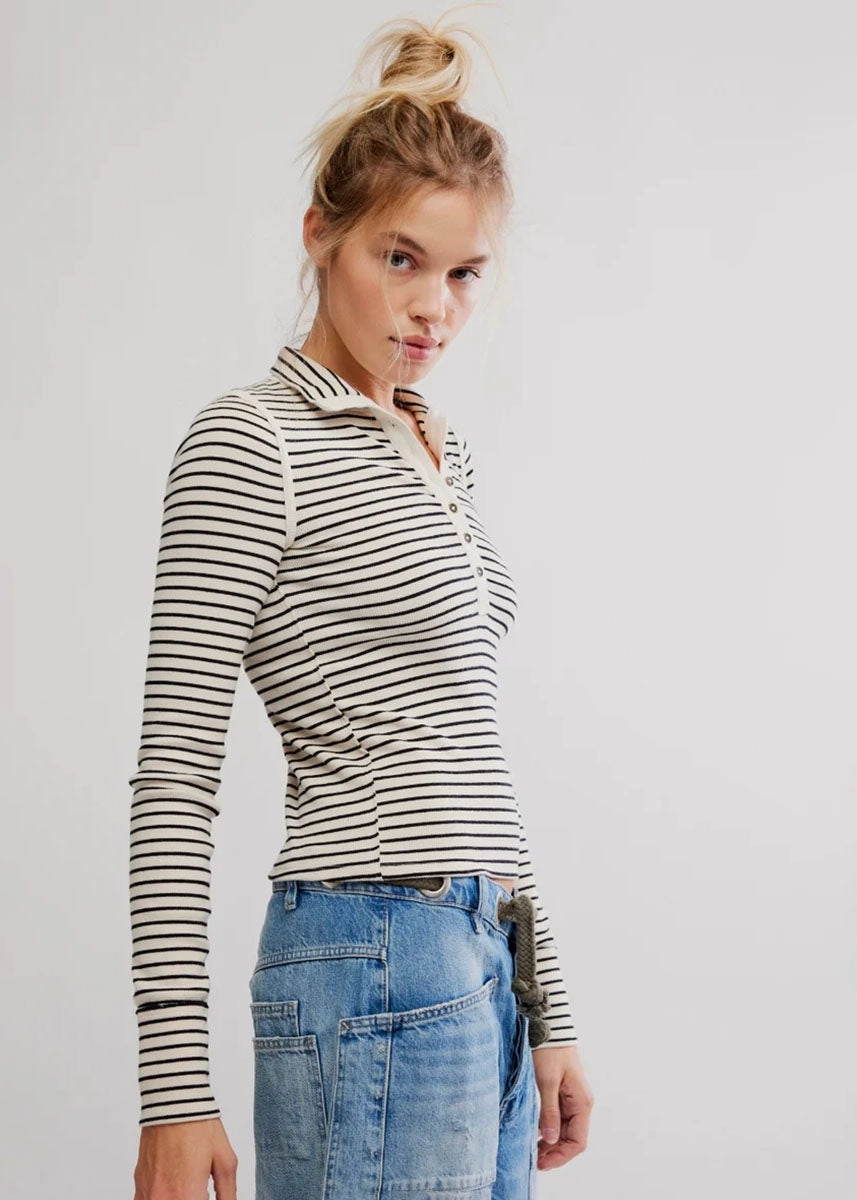 Lake Henley Stripe Top - Tea Combo OdorControl CushionedSupport
