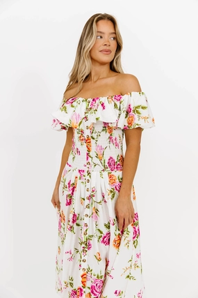 Chic and Cozy Wear Laney Floral Maxi Dress in White Floral *Final-Sale*
