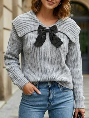 Large lapel bow-tie pullover sweater Eco Conscious Manufacturing Snuggle Look
