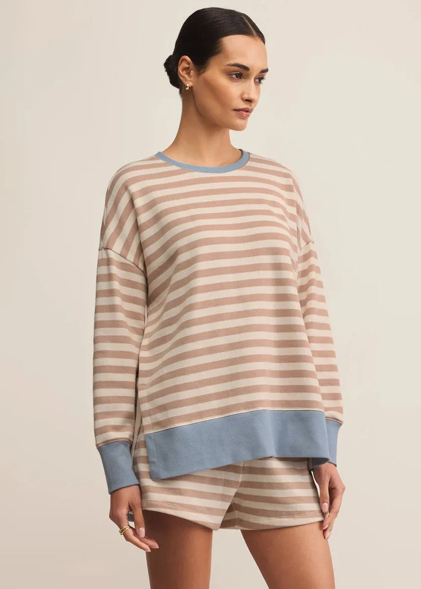 Layer Up Stripe Sweatshirt - Evening Sand Snuggly Feel Cozy Knit Style