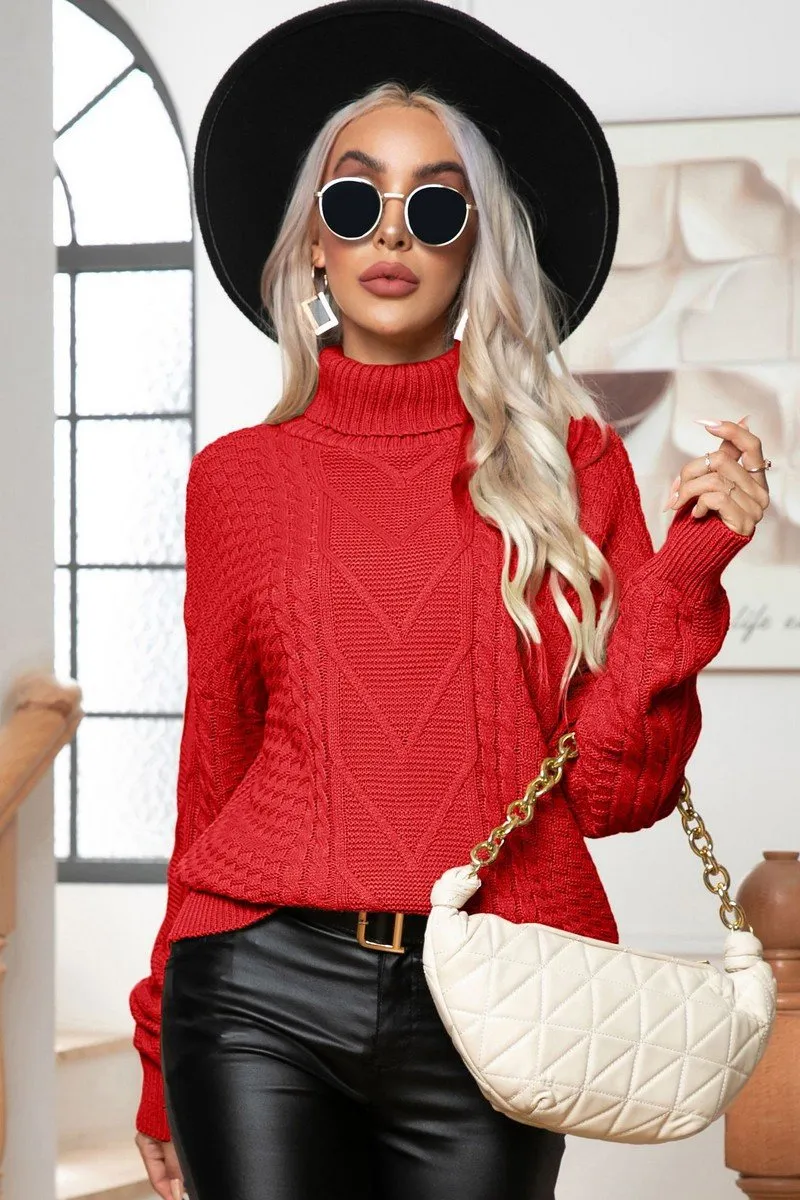 WOMEN TWIST HIGH NECK LOOSE KNIT SWEATER Everyday Chic Modern Design