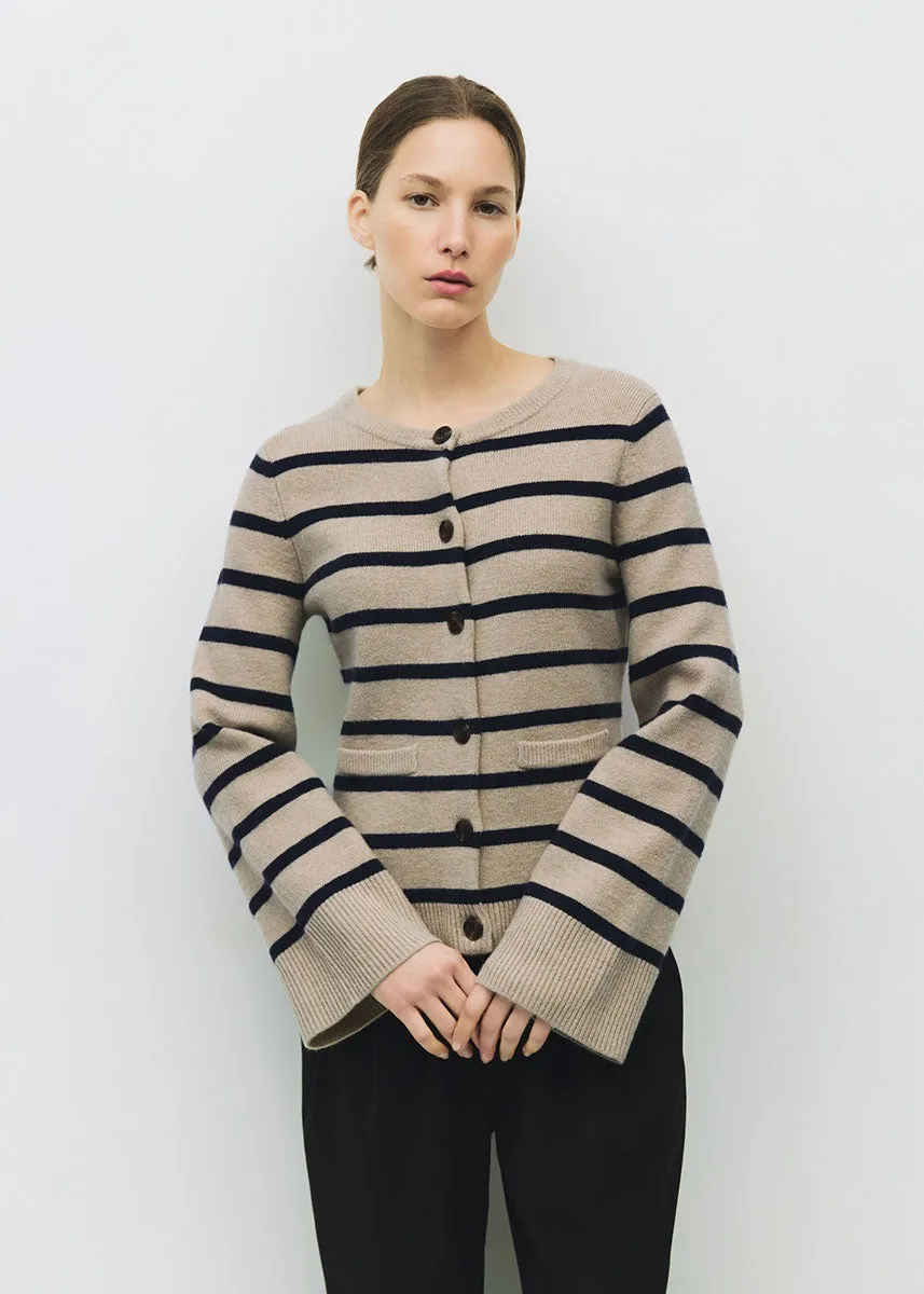 The Cindy Cardigan - Taupe & Navy Anti Pilling Chilly Weather