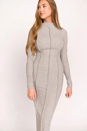 Jackie Knit Maxi Dress With Back Slit in Heather Grey Relaxed Movement Quick Outfit