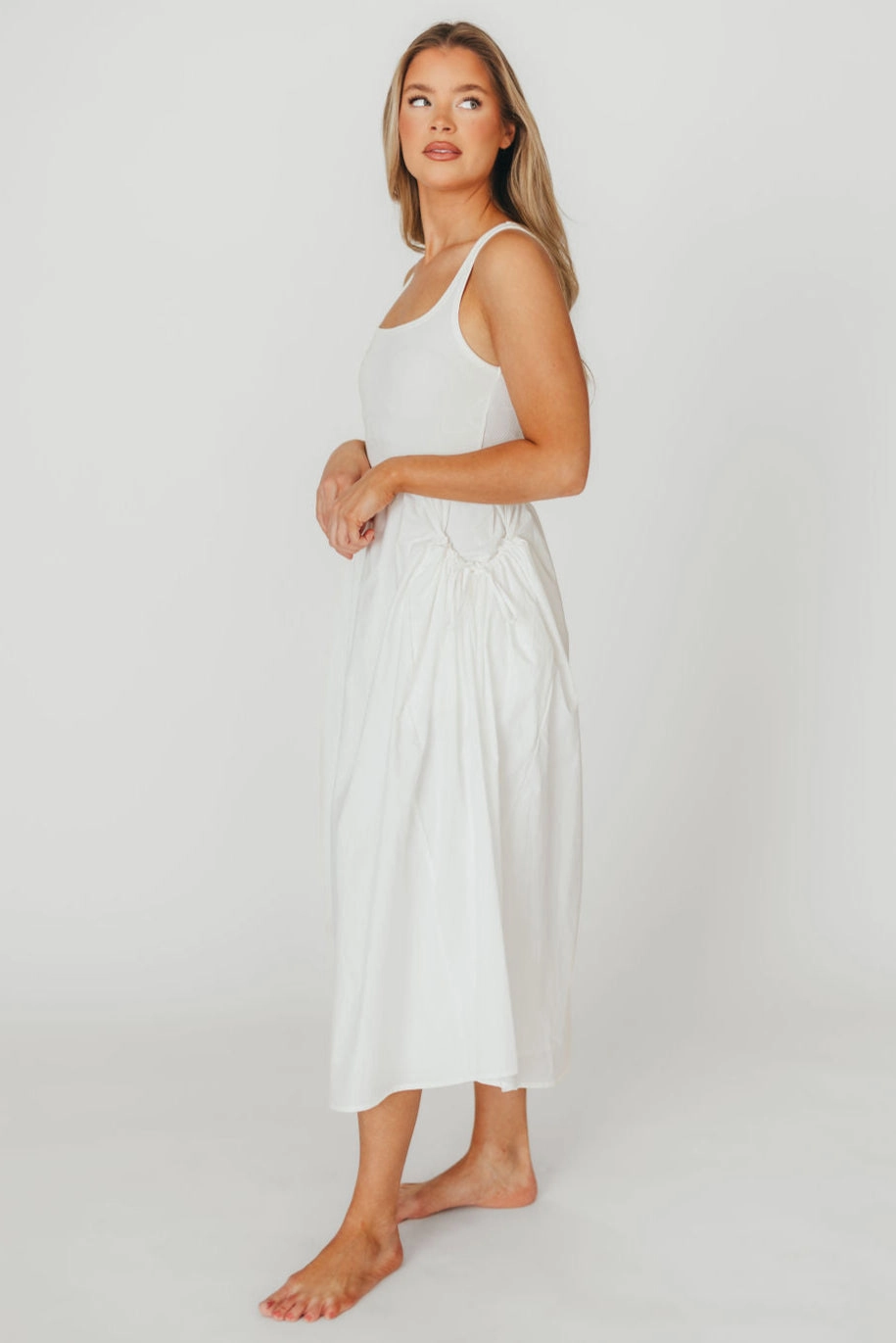 Lucca Midi Dress in Off-White *Final-Sale* Flattering Fit Fall Comfort