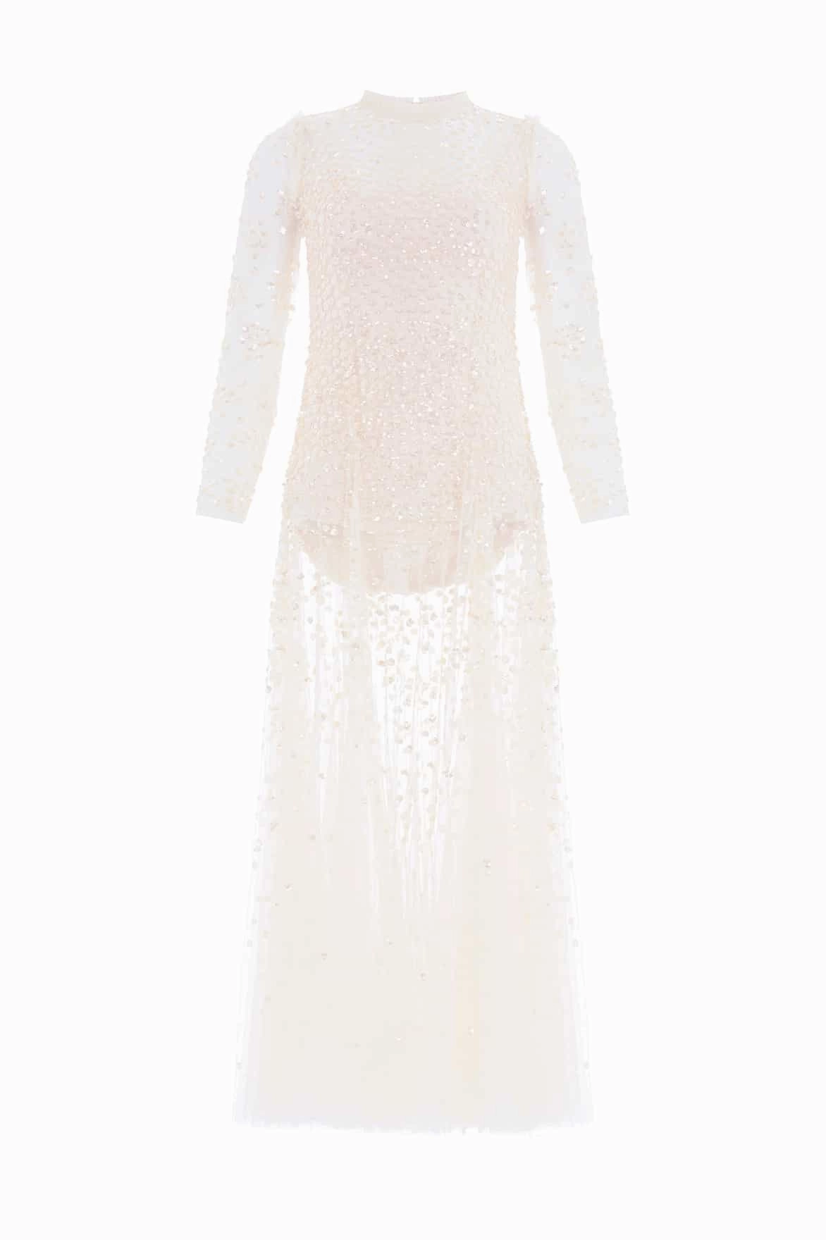 Romantic Soft Date Vibe Leila Dot Sheer Ankle Gown