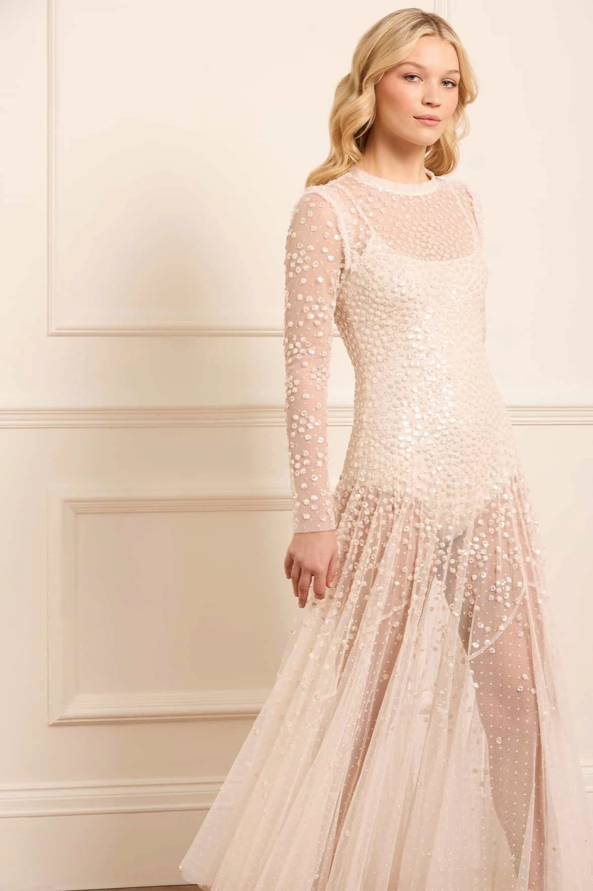 Leila Dot Sheer Ankle Gown Walkable Flow Classic and Modern