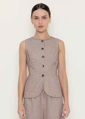 Lena Striped Vest - Burgundy & Cream NoRoll Hem Technology Resilient Fabric Blend