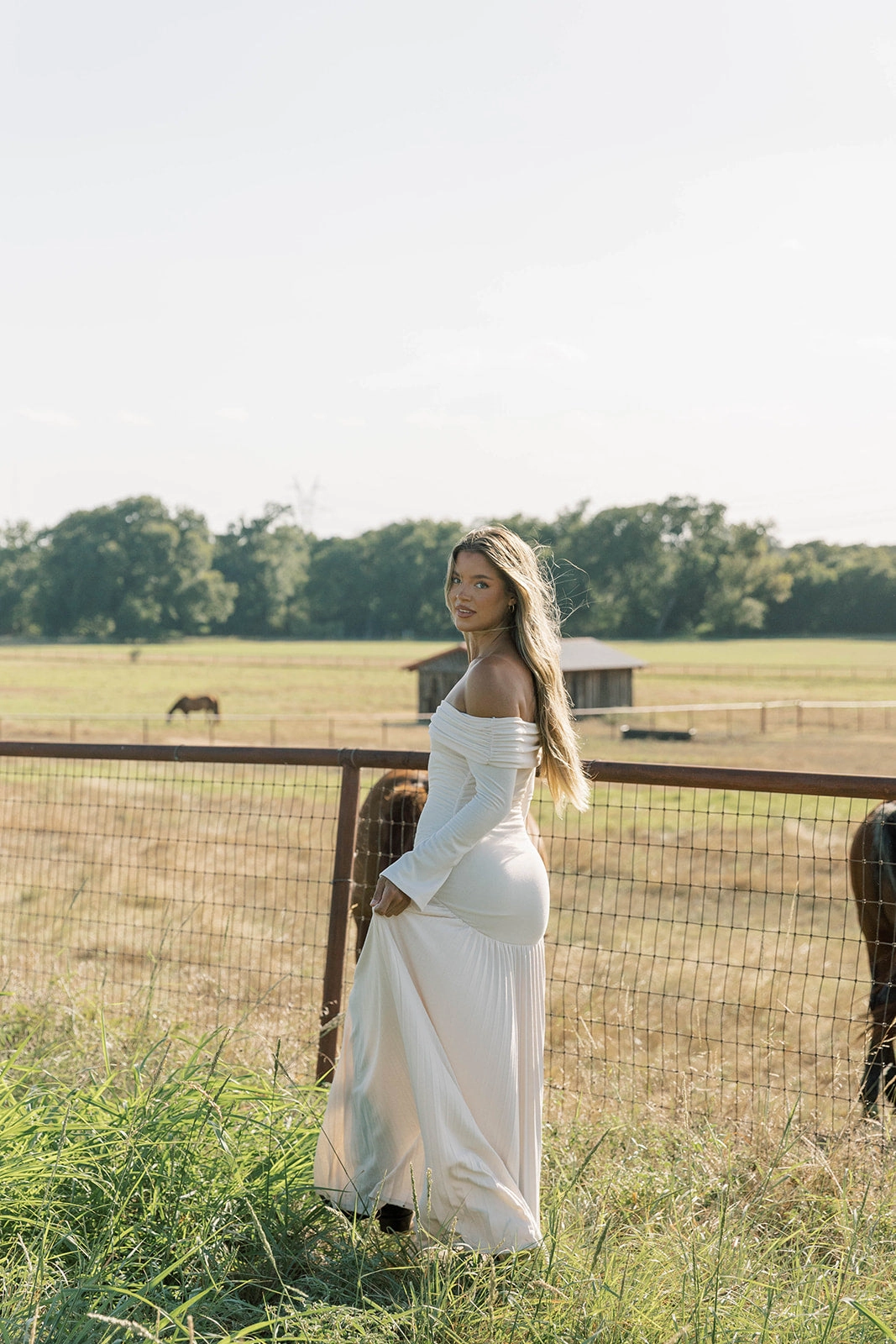 Lennox Long Sleeve Maxi Dress in Ivory Clean Outline