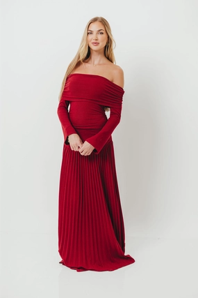 Lennox Long Sleeve Maxi Dress in Red single wear Formal Occasion