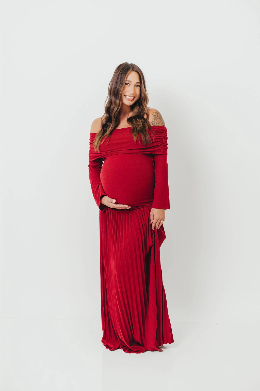 Cozy Layering Organic-Fabric Lennox Long Sleeve Maxi Dress in Red