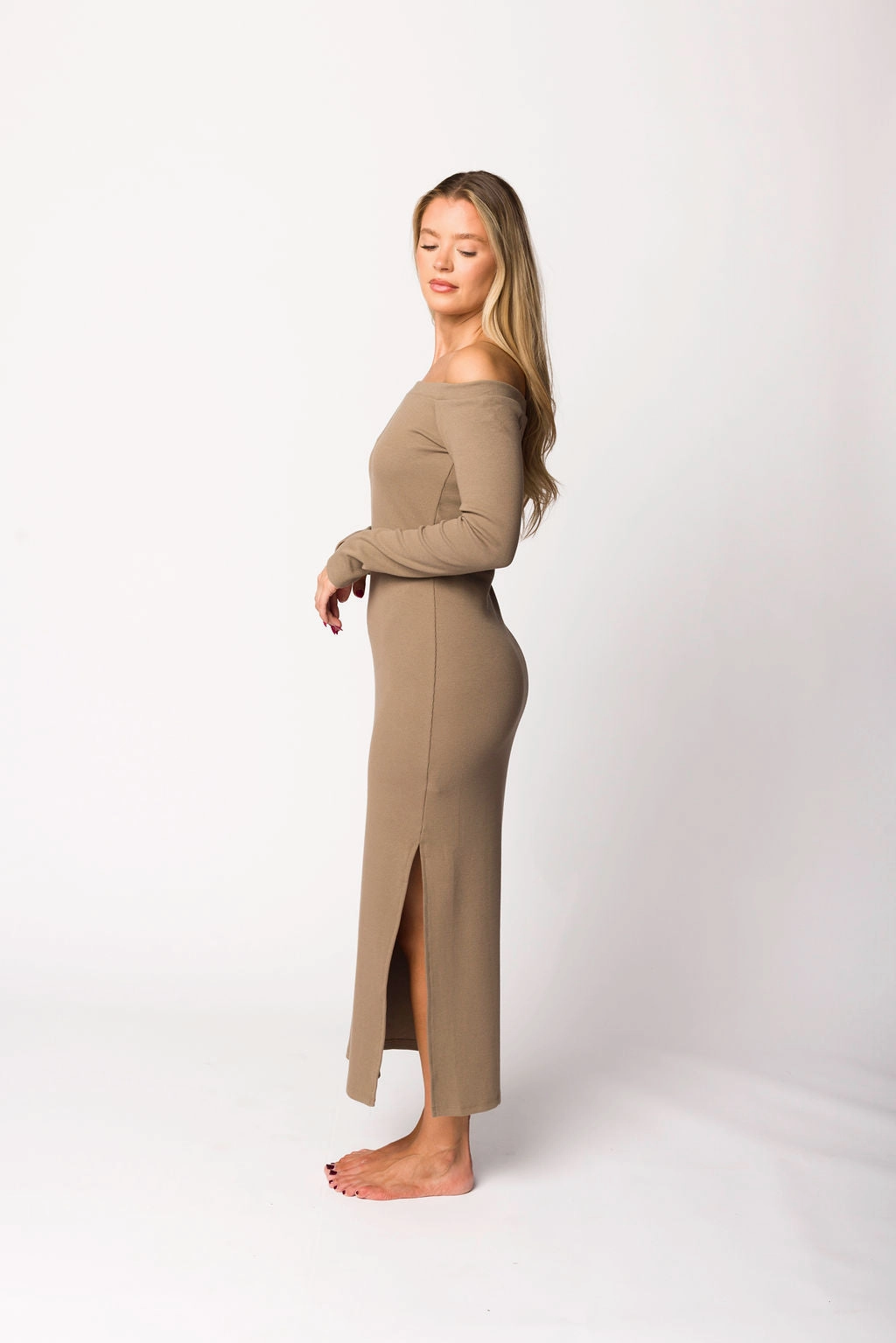 Leola Maxi Dress in Burnt Taupe Feminine Vibe Perfect Cut