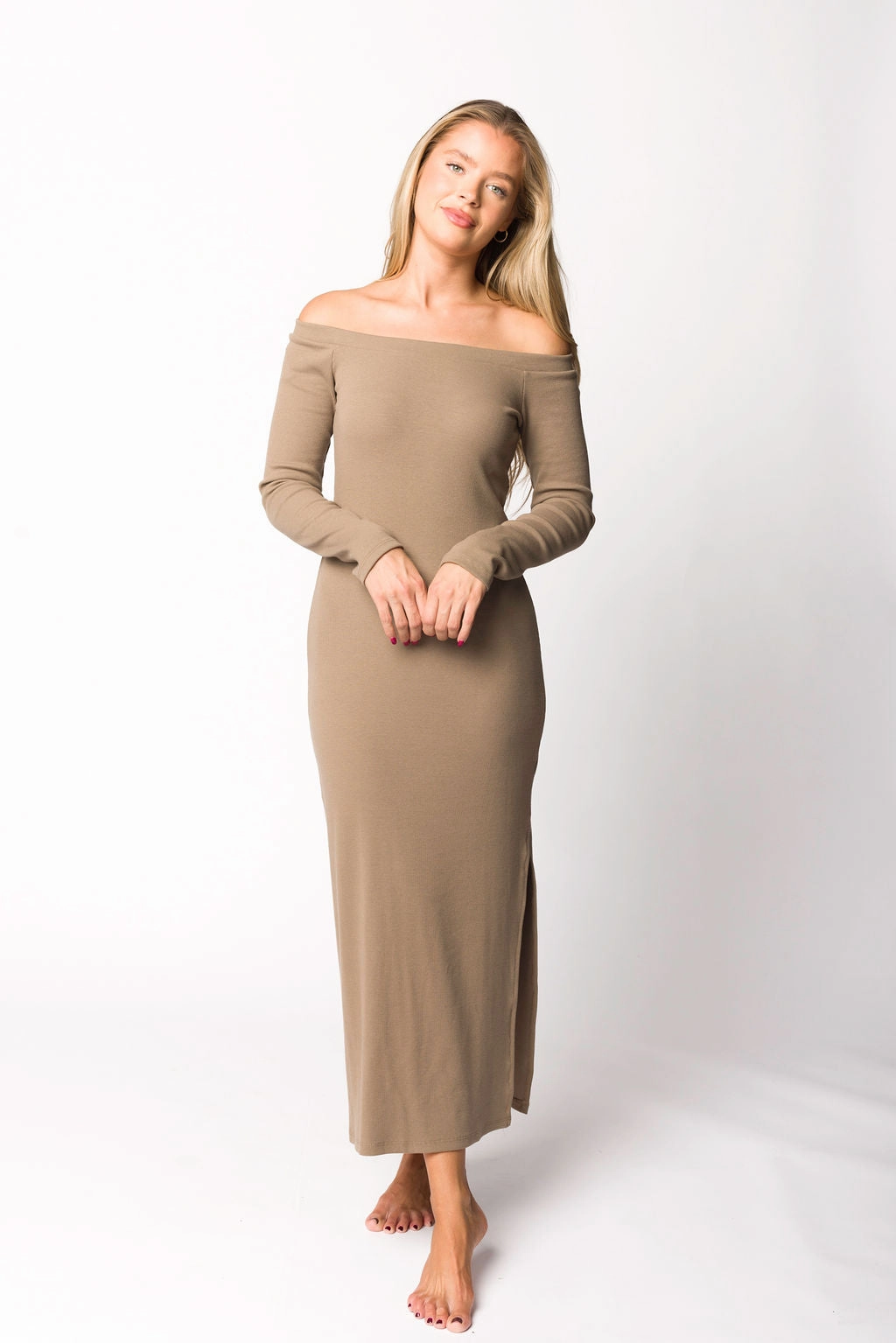 Leola Maxi Dress in Burnt Taupe High-waist