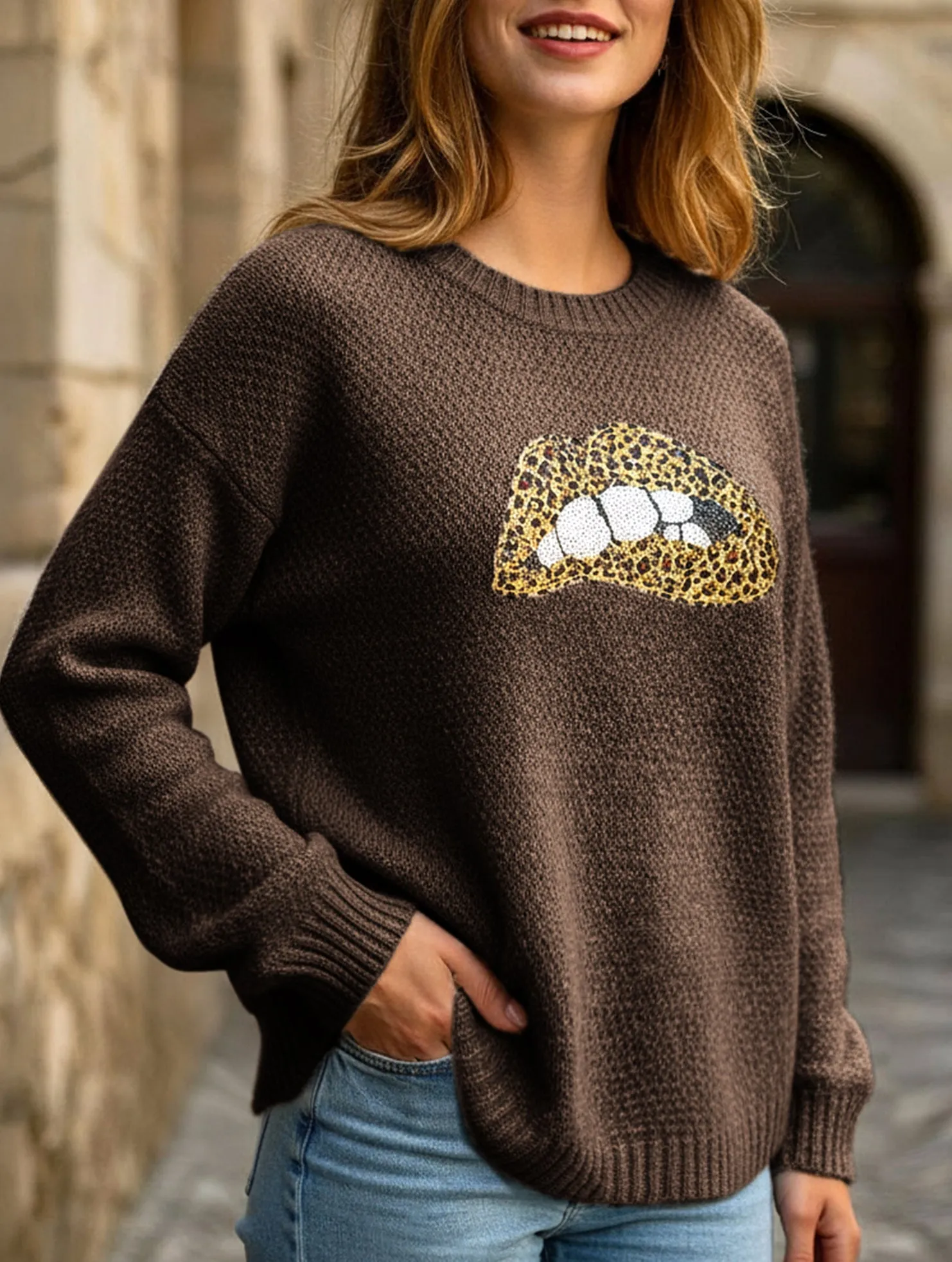 Summer Sweater leopard embroidered sequined sweater