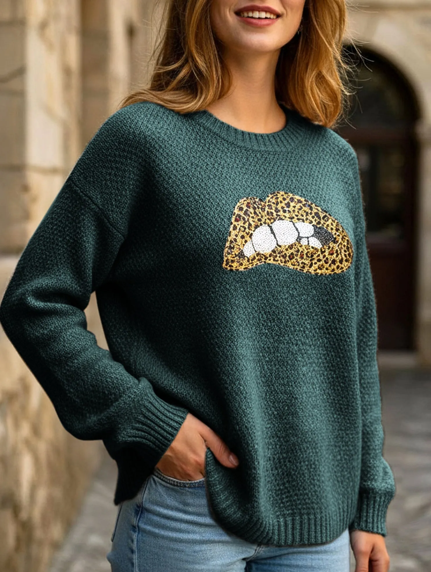 Casual Outfit Quality Layer leopard embroidered sequined sweater