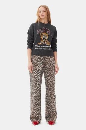 Stylish Comfort Fade Resistant Dye Leopard Printed Izey Jeans