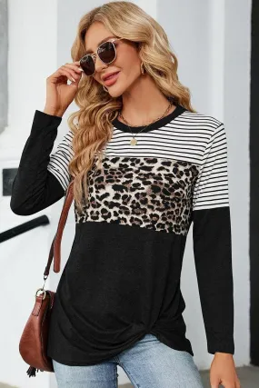Non Restrictive Mobility LEOPARD STRIPE BLOCKED CASUAL PULLOVER