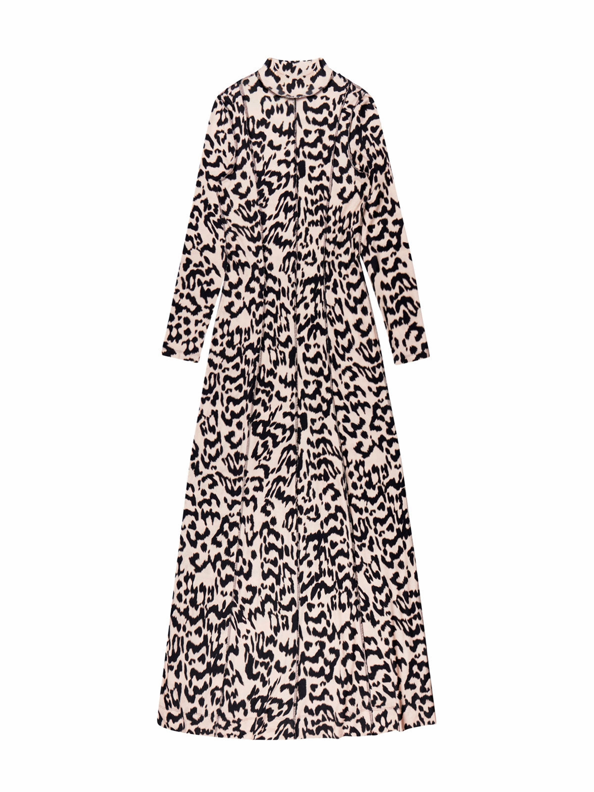 Luxurious Texture Feminine Mood Leopard-Print Jersey Turtleneck Maxi Dress