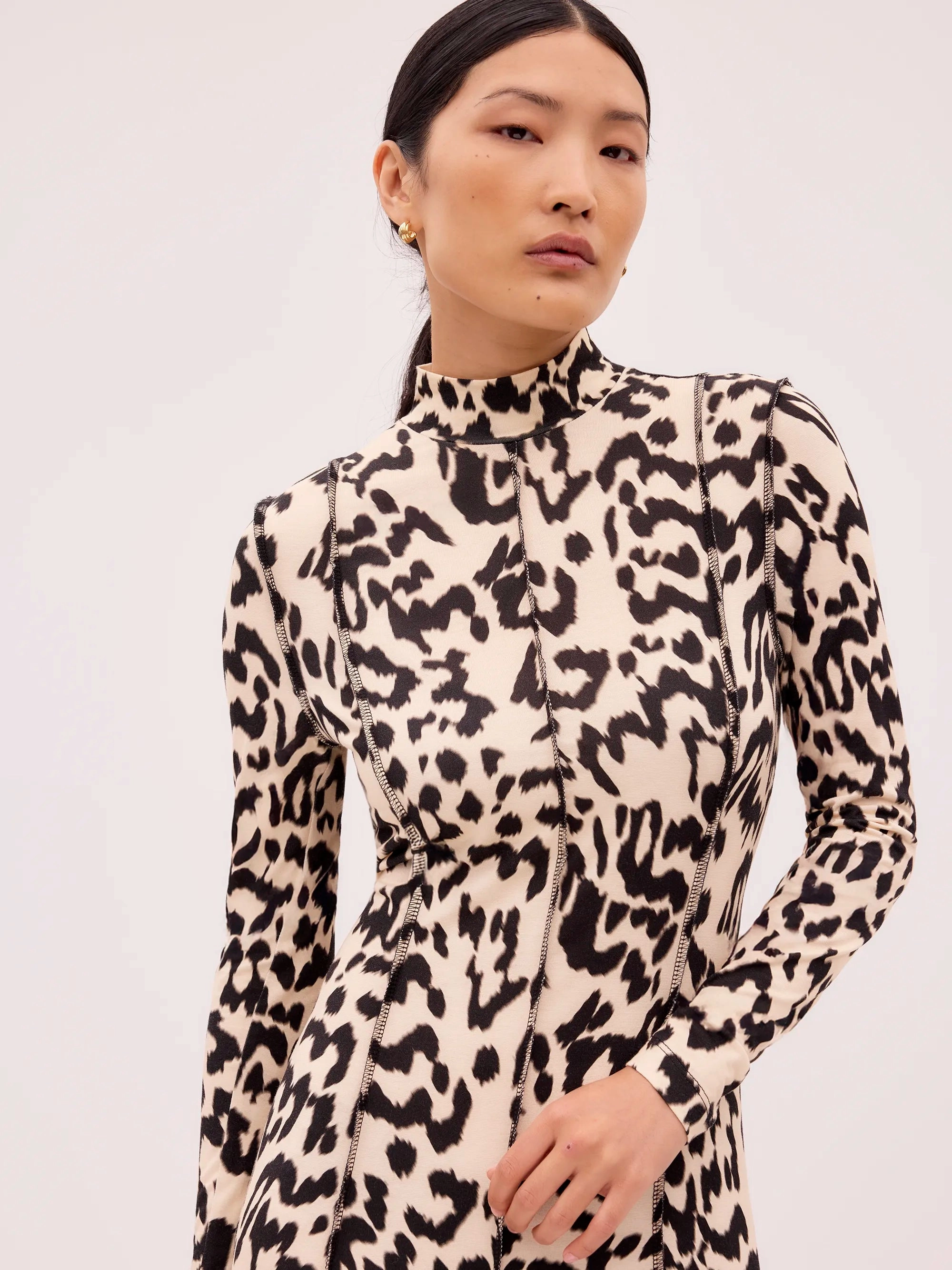 Leopard-Print Jersey Turtleneck Maxi Dress Mood Look
