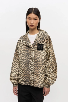 Durable Outerwear Leopard Print Nylon Jacket