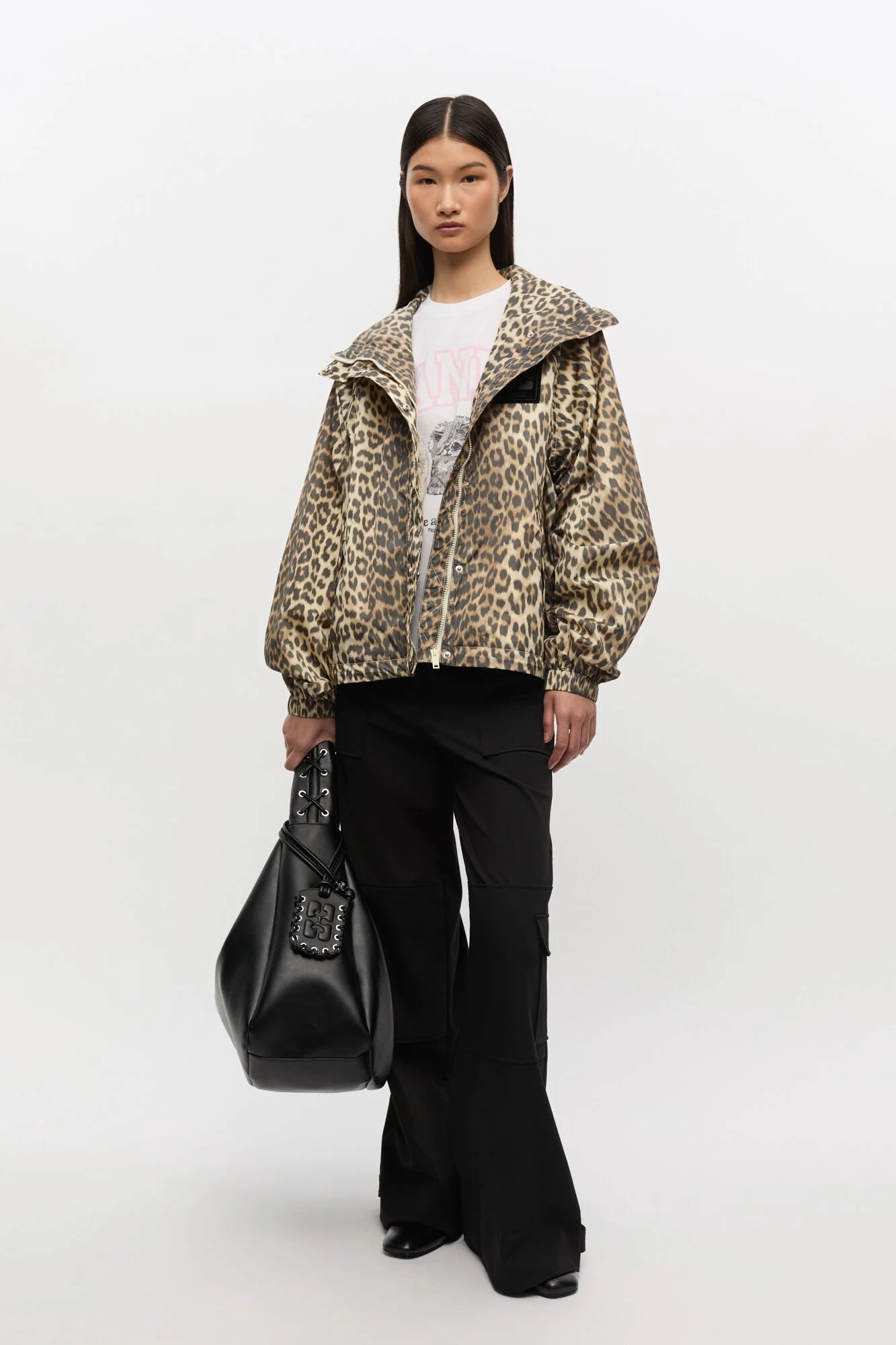 hip length Leopard Print Nylon Jacket