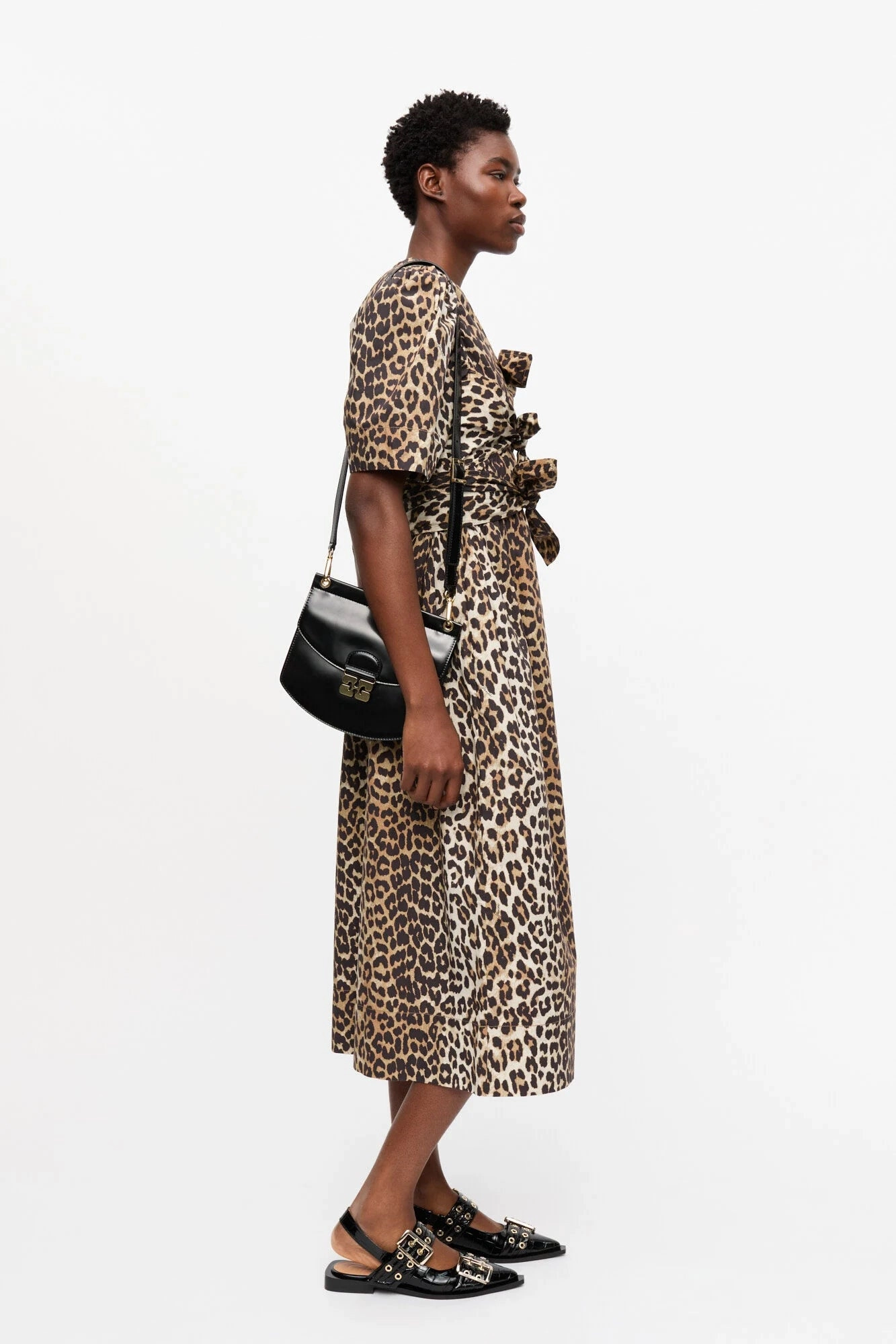 Casual Wear Leopard Printed Cotton Tie Strap Midi Dress