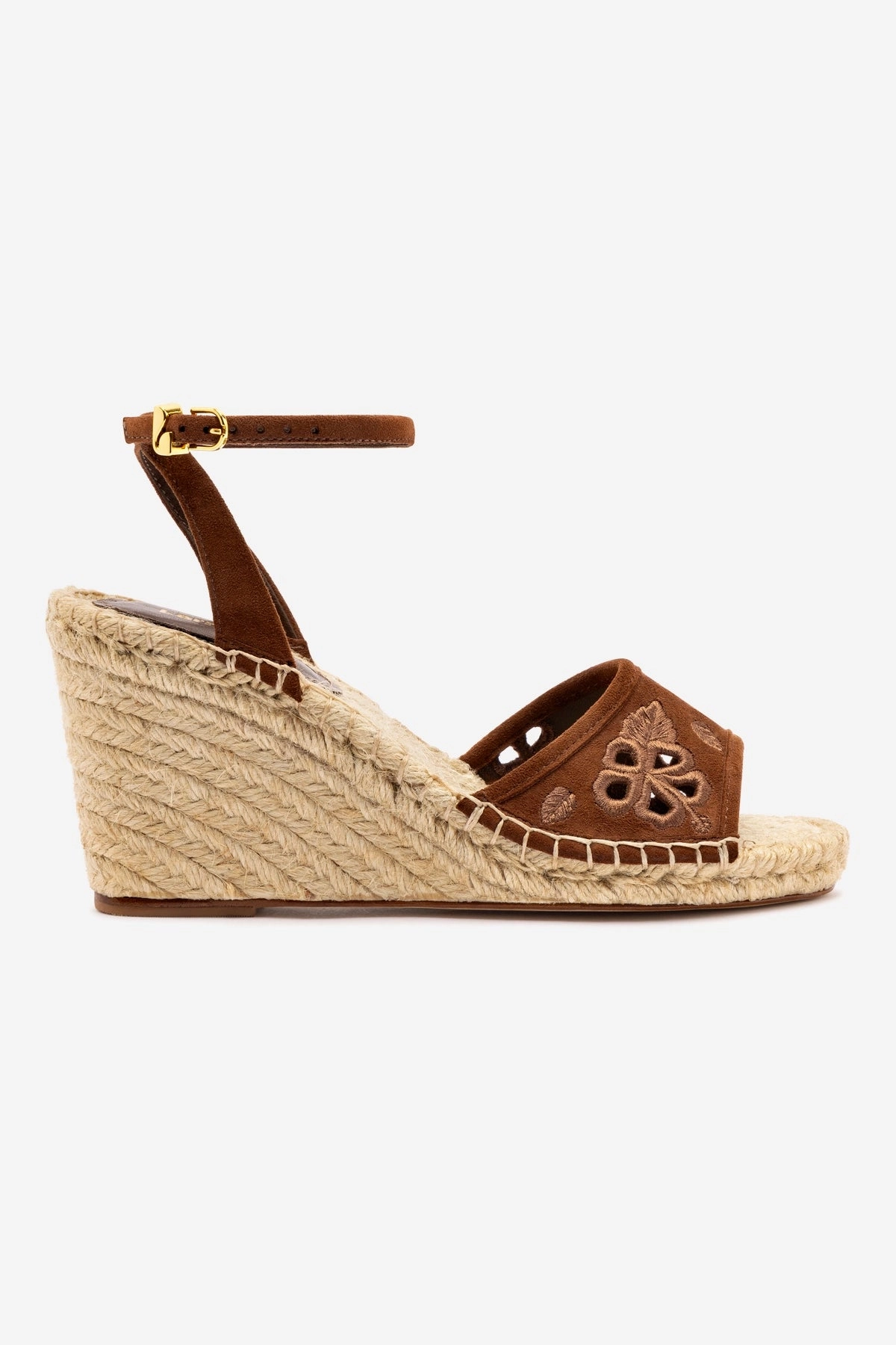 Letizia Espadrille Wedge In Burnt Umber and Hibiscus Broderie Mule Style
