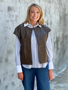 Jonnica Leather Vest in Brown Crisp Weather Fit