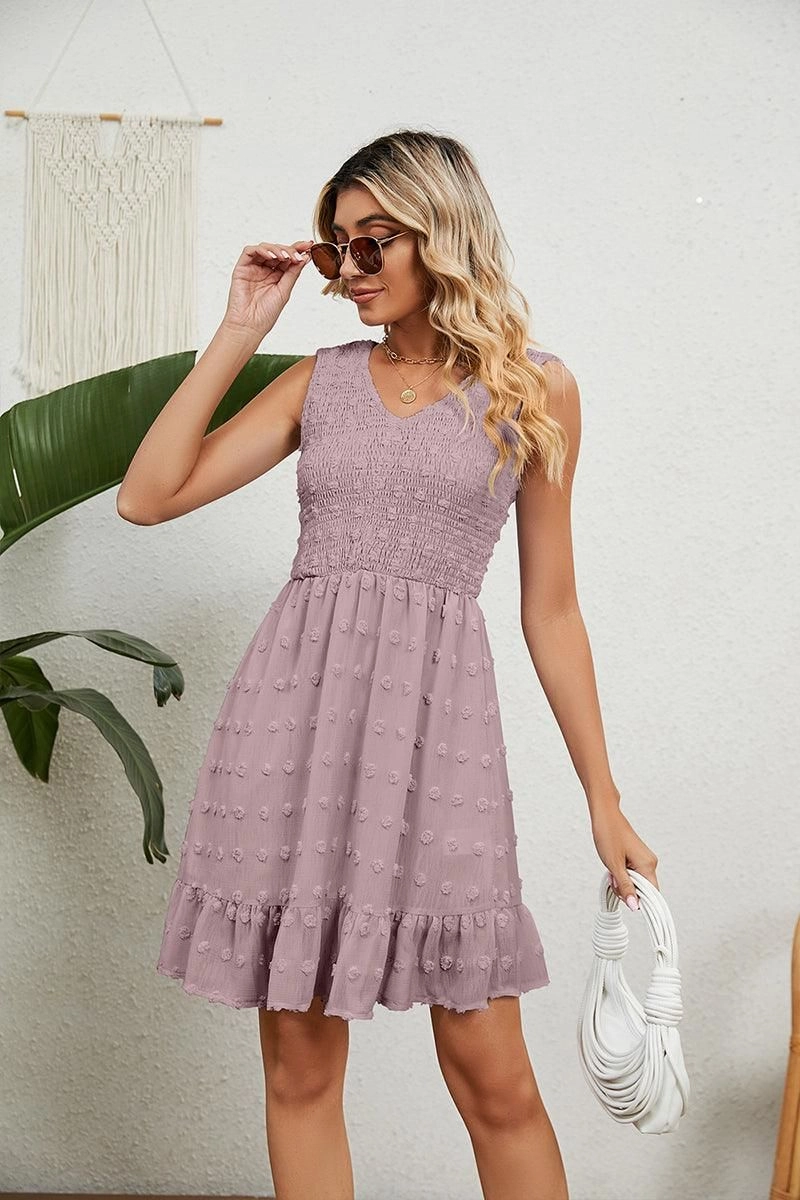 Nature Bloom V NECK JACQUARD WEAVE SLEEVELESS DRESS