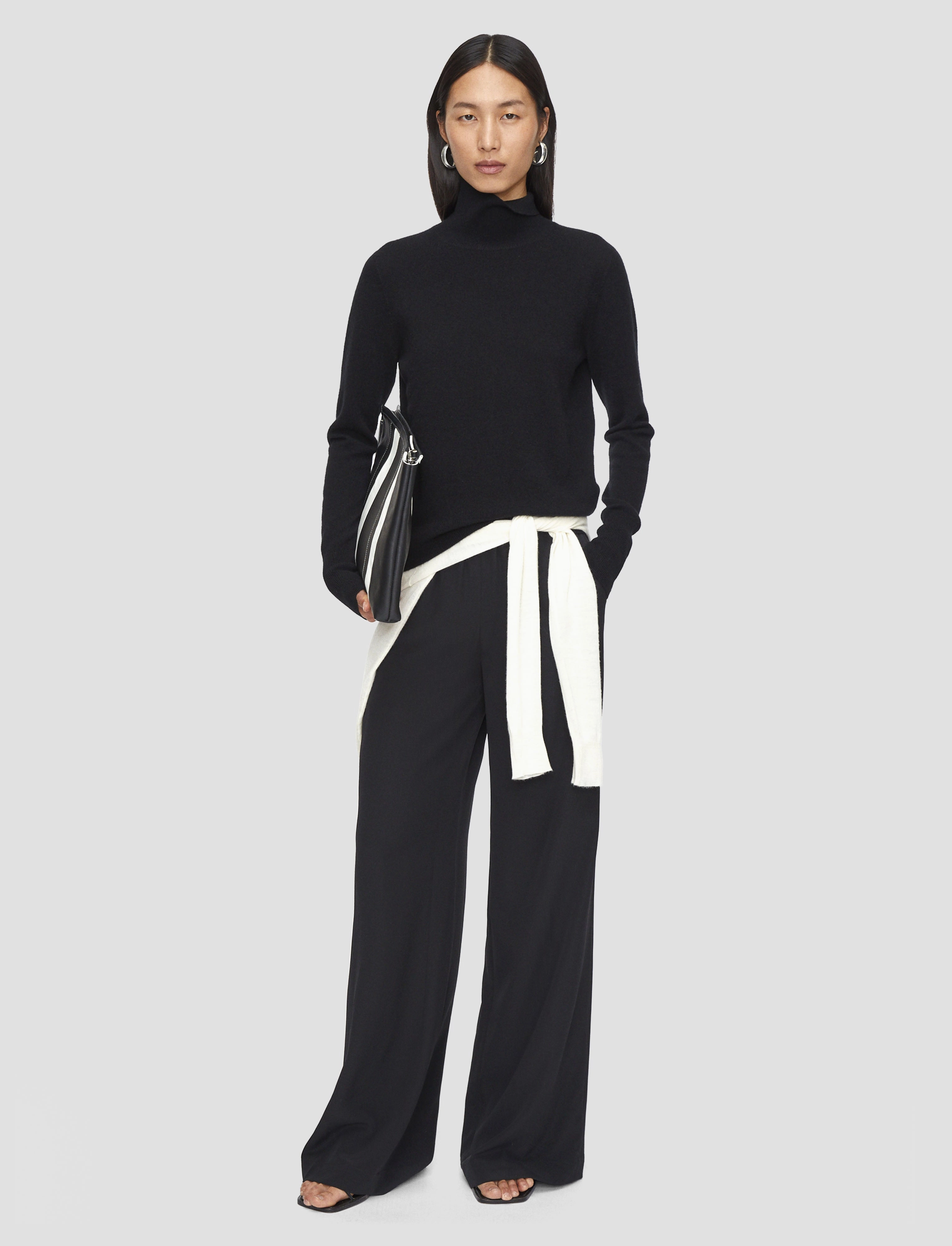 Drop Shoulder NonChlorine Bleached Light Pure Cashmere High Neck Jumper