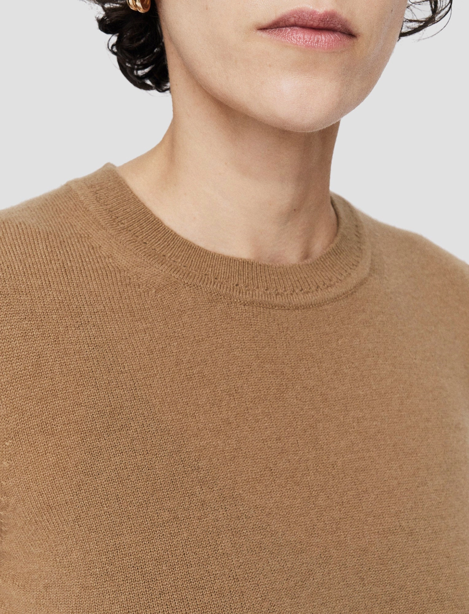 Light Pure Cashmere Round Neck Jumper Double Layered Hem