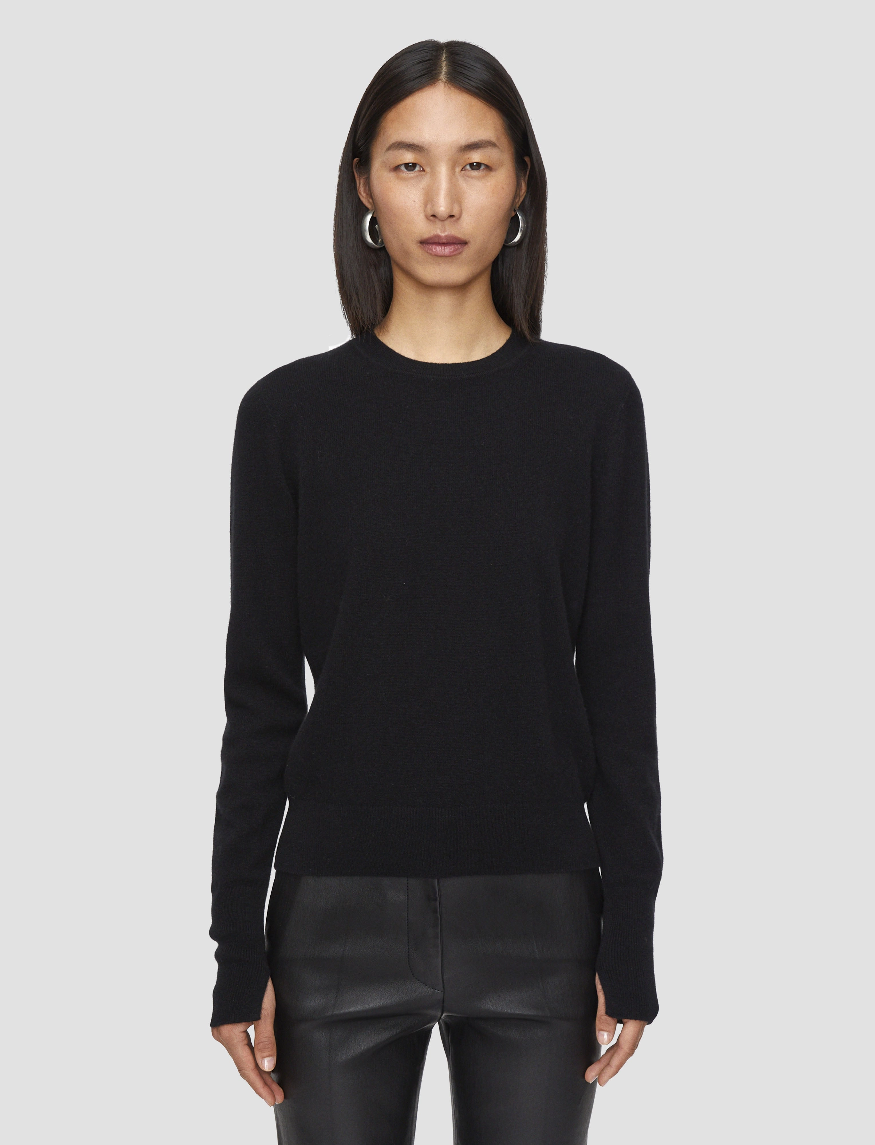 Elastic Edging Thermal Lined Cuffs Light Pure Cashmere Round Neck Jumper