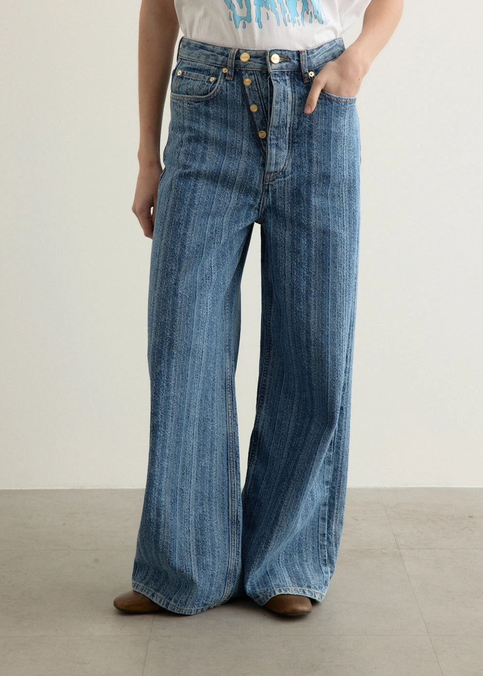 Structured Denim Double Fly Baggy Jeans Abrasion Resistant Surface