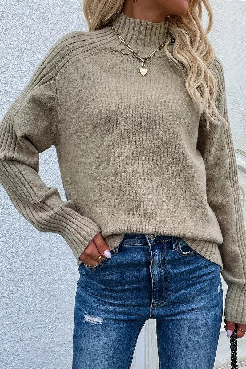 TURTLE NECK LONG SLEEVE CASUAL SWEATER Comfortable Layer Versatile Apparel