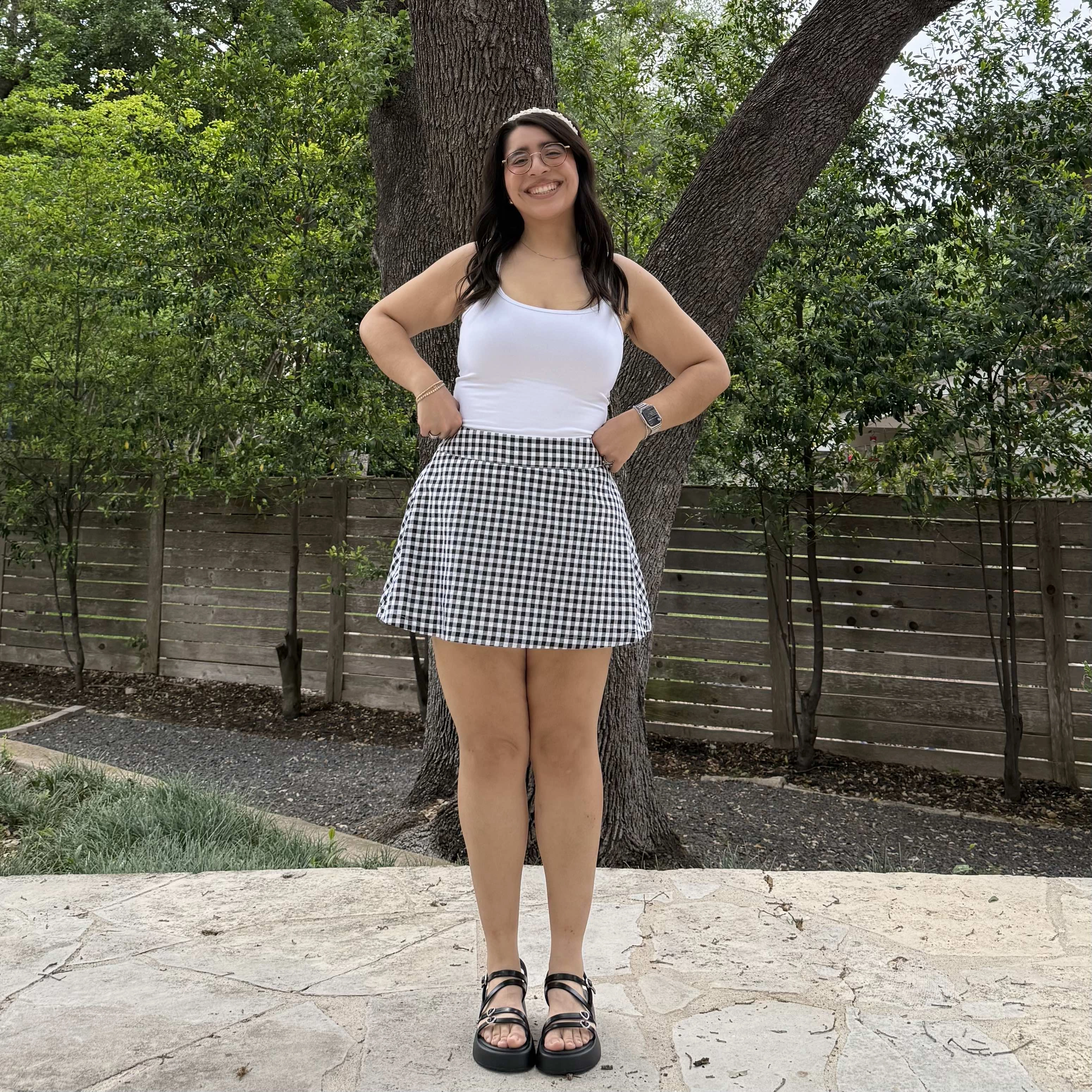 Abrasion Resistant Fabric Durable Hem Finishing Christina Mini Skirt - Black and White