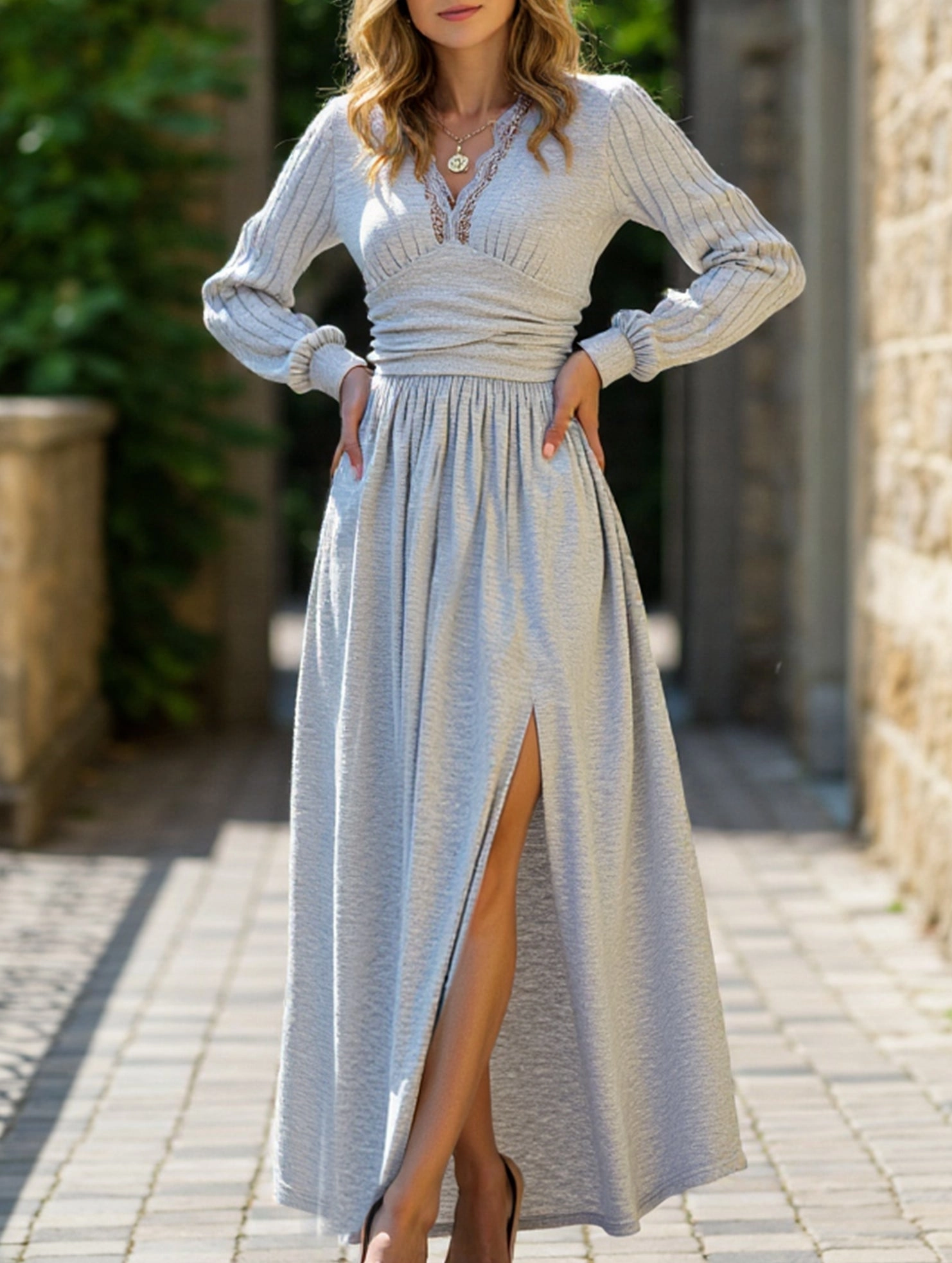 Transitional-Wear High-grade solid color brushed split dress