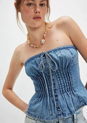 DurableDoubleLayeredHem Wink Wink Denim Tube - Medium Wash