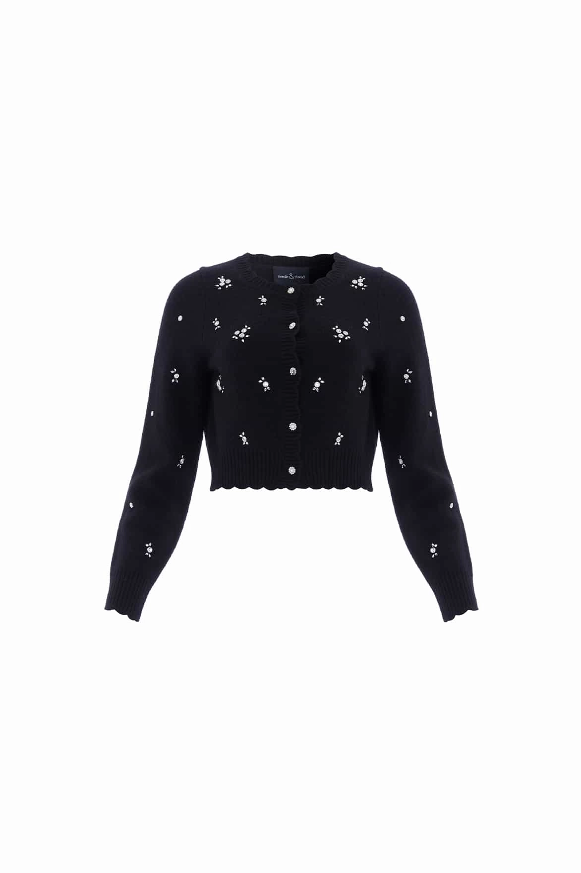 Stretch Flexibility Outdoor Trend Scattered Floral Embellished Short Cardigan