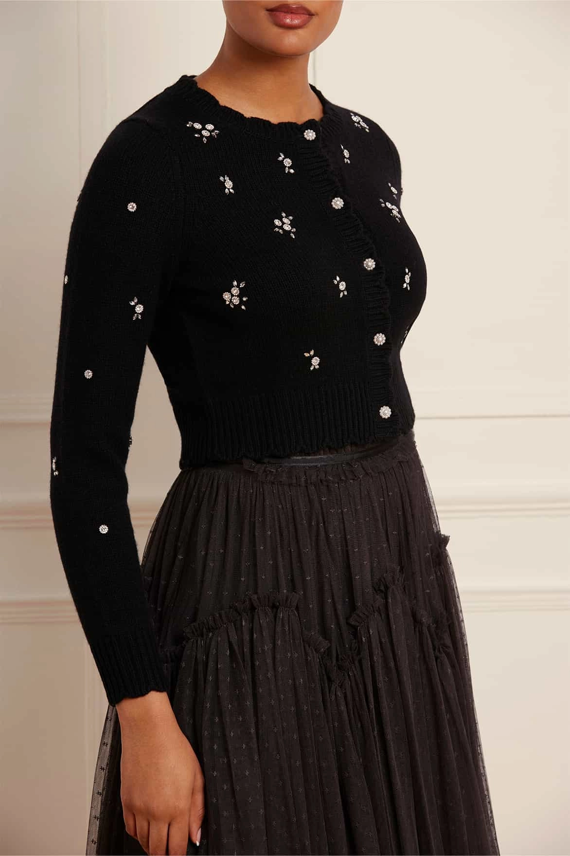 Clean Finish Scattered Floral Embellished Short Cardigan