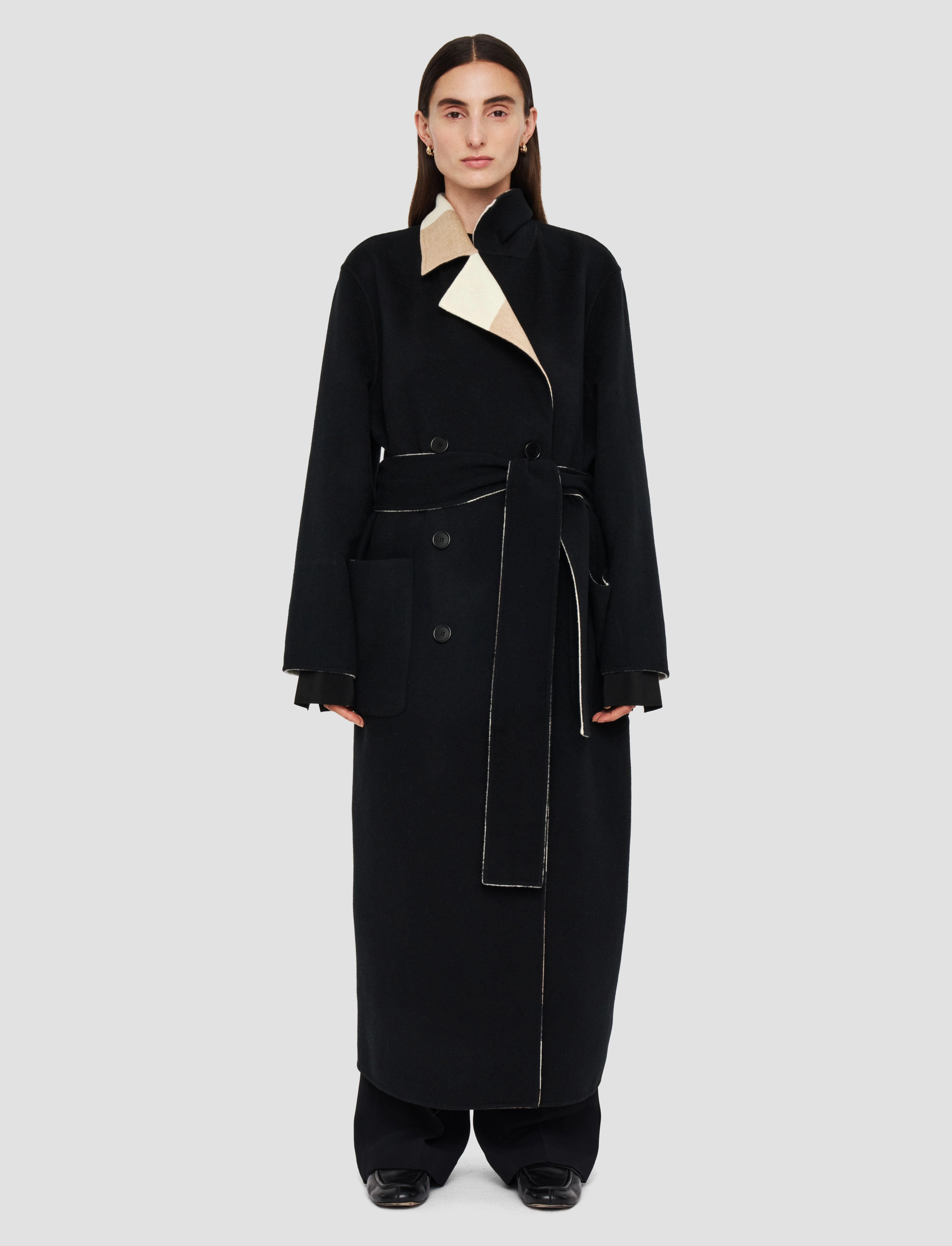 City Layer Style Snag Free Surface Merton Reversible Check Wool Coat