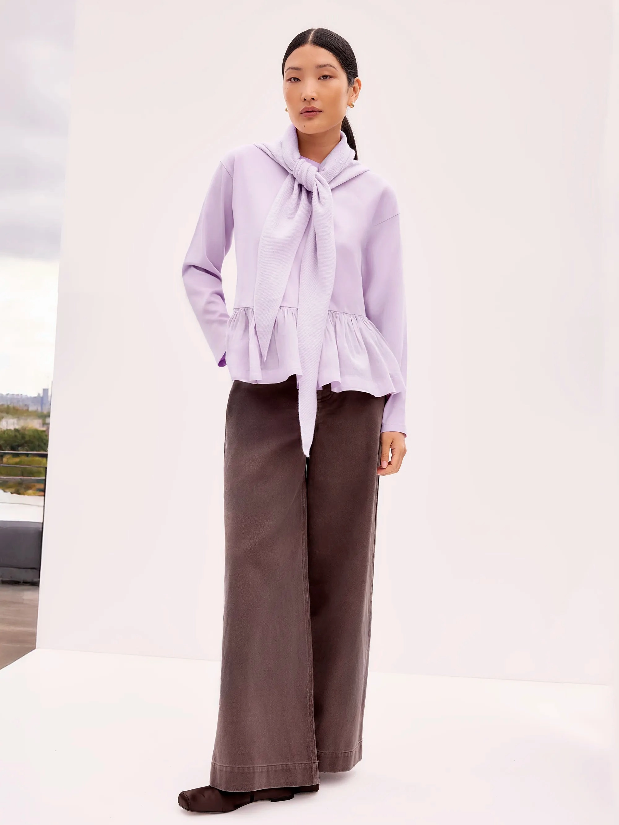 EcoFriendlyDye Lilac Peplum-Hem Long-Sleeved Organic Cotton T-Shirt